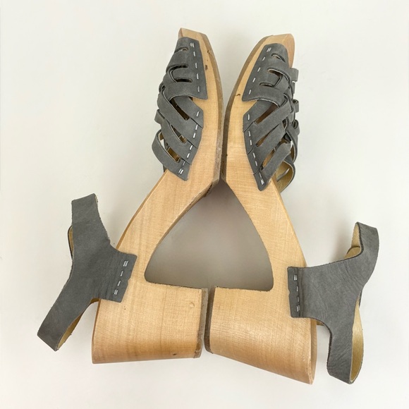 Kulik Swedish Handmade Gray Leather Basket Wooden Sandal Clogs Womens EU 37 US 7 - Picture 12 of 16